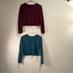 Red and Teal Long Sleeve Crop Tops